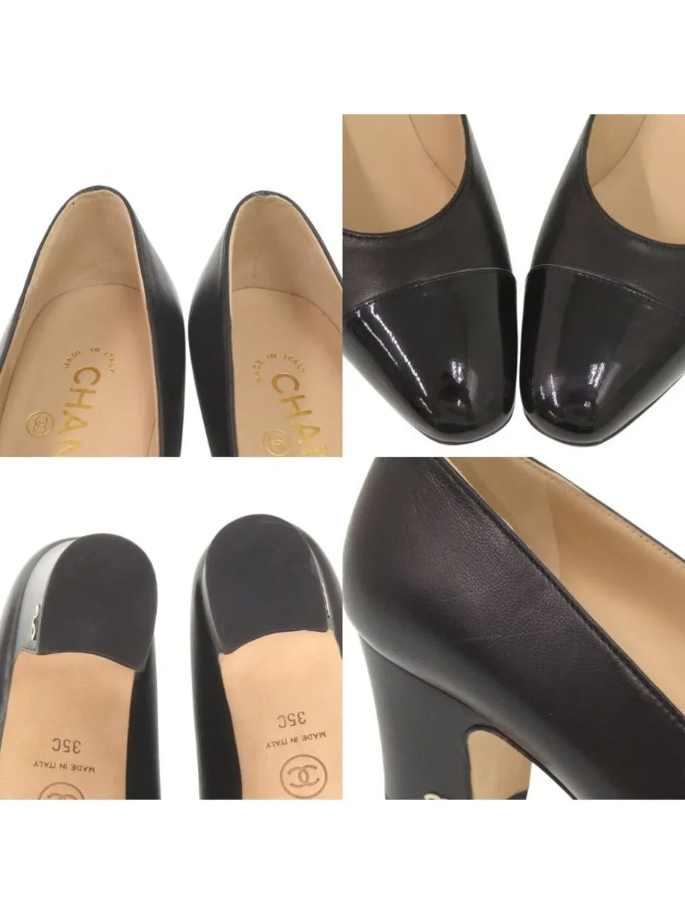 Chanel CC Logo 35c Leather Patent Black Pumps Heel